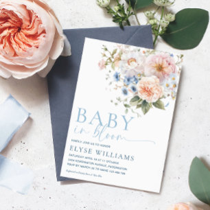 Convite Hargrove Blue Floral Baby In BloChá de fraldas