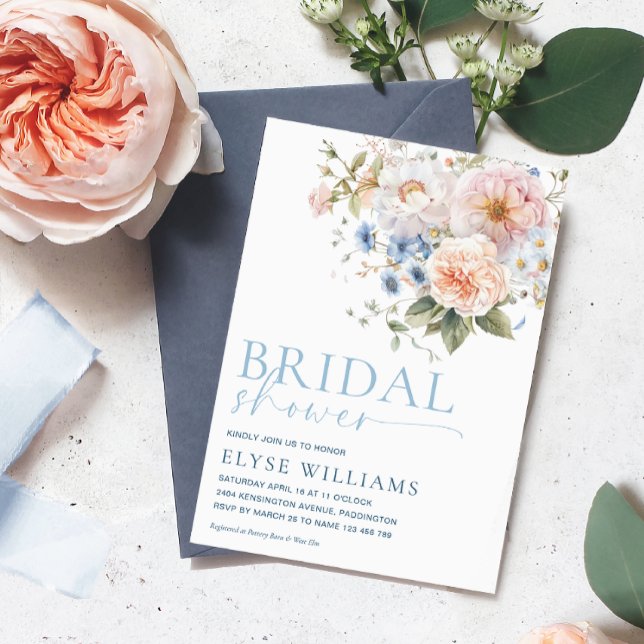 Convite Hargrove Blue Floral Chá de panela (Criador carregado)