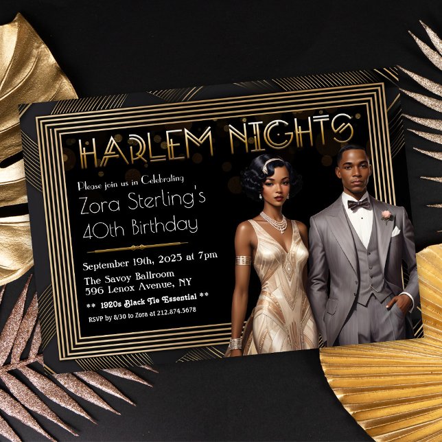 Convite Harlem Nights Art Deco African American Birday (Criador carregado)