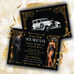 Convite Harlem Nights Speakeasy Flapper Excelente Gatsby<br><div class="desc">Maravilhosa Flapper Negra Americana Africana de 1920 e um cavalheiro em um terno preto de três peças e que o convida para um Excelente Gatsby, Roaring 20s ou Speakeasy Party ou Harlem Nights. Excelente de aniversário, janto de ensaio, chá de casais, etc. Bonito arte falsa com destaque na Deco sobre...</div>