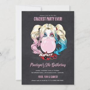 Convite Harley Quinn Girls Chalkboard Birthday