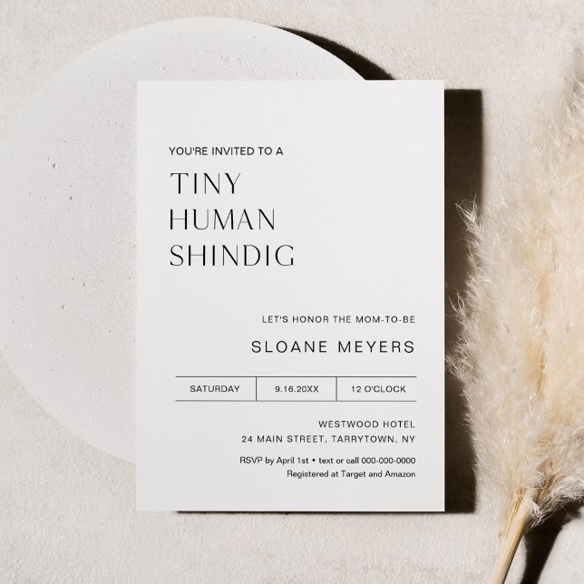 Convite HARLOW Minimalista Chá de fraldas Pequeno Shindig  (Criador carregado)