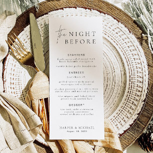 Convite HARLOW Modern Na Noite Antes Do Teste Menu Card