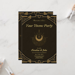 Convite Harmonia dos elementos: lua, ouro e geometria.