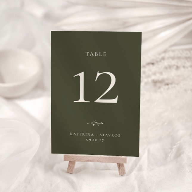 Convite HARMONY Olive Green Table Number Card (Criador carregado)
