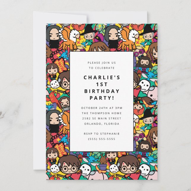 Convite Harry Potter Character Pattern Birthday (Frente)