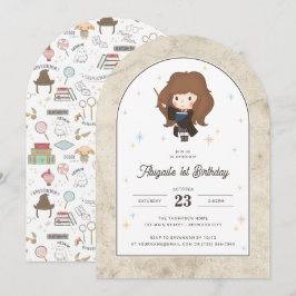 Convite Harry Potter | Chibi Hermione Mago Aniversário