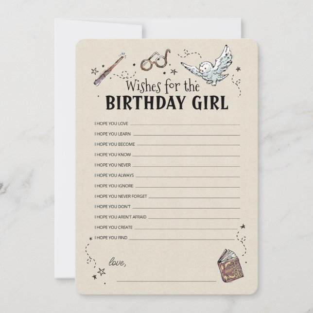 Convite Harry Potter - Desejos para a Garota de Aniversári (Frente)