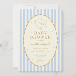 Convite Harry Potter Hedwig Blue Stripe Baby Shower
