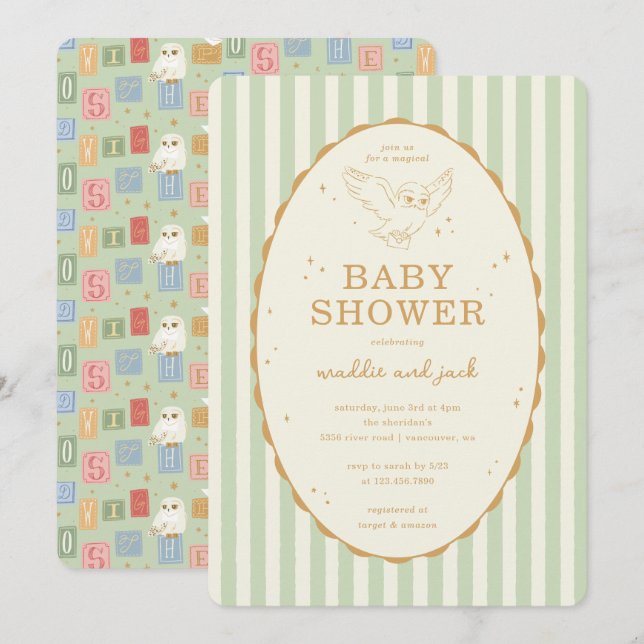 Convite Harry Potter Hedwig Gender Neutral Baby Shower (Frente/Verso)