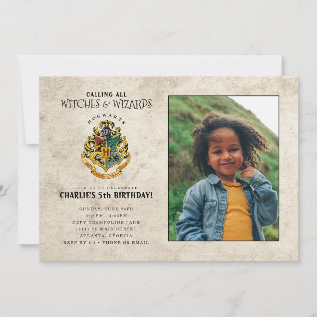 Convite Harry Potter Hogwarts Crest Birthday - Foto (Frente)
