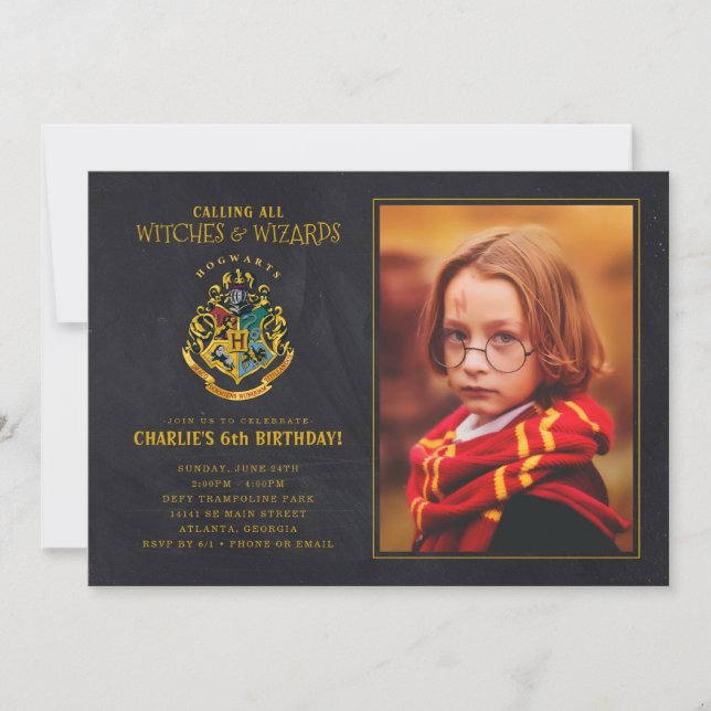 Convite Harry Potter Hogwarts Crest Birthday - Foto (Frente)