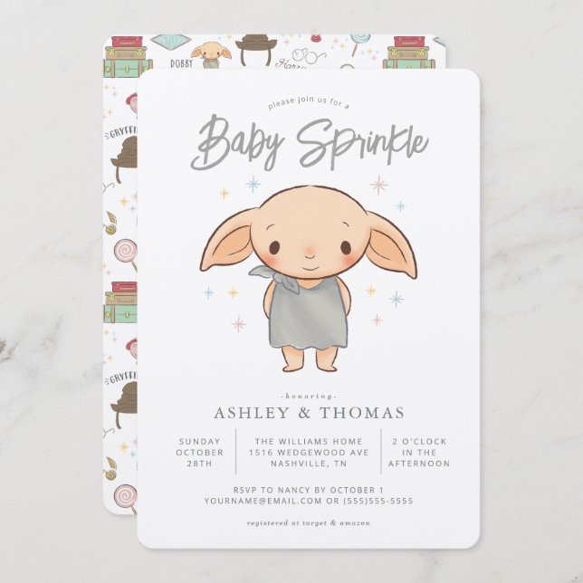 Convite Harry Potter simples - Dobby Baby Sprinkle (Frente/Verso)