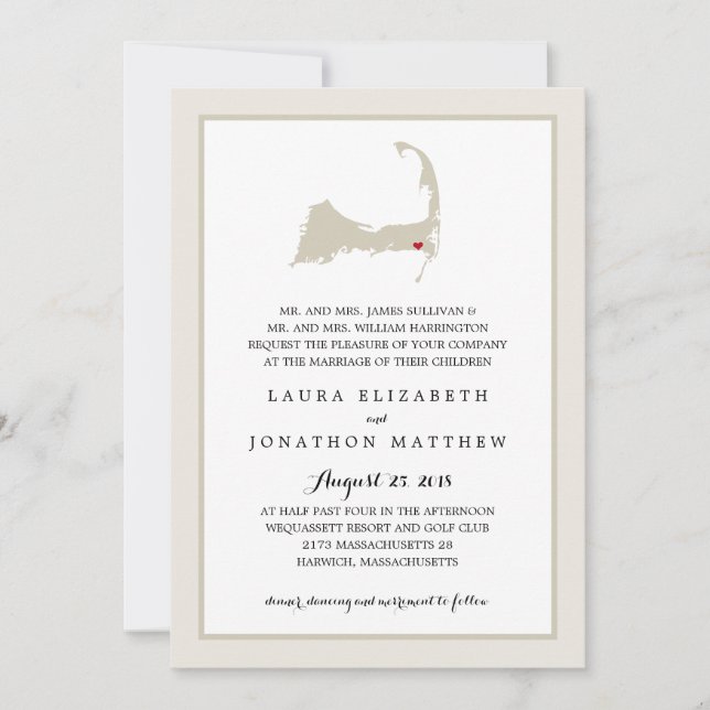 Convite Harwich Cape Cod Map | Casamento (Frente)