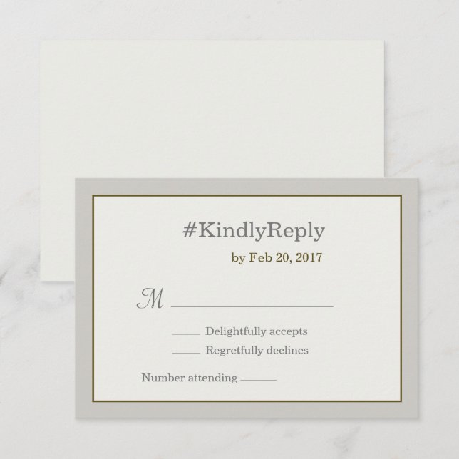 Convite Hashtag personalizado cinza dourado branco rsvp ca (Frente/Verso)