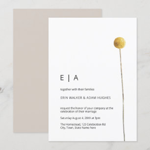 Convite Haste Minimalista Flor de Caule Amarelo Aquarela