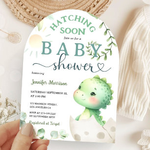 Convite Hatching em breve dinossauro Chá de fraldas Arco V