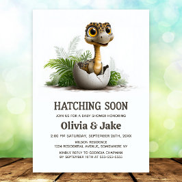 Convite Hatching Soon Cute Dinosaur Baby Shower