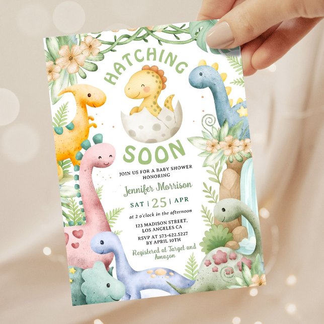 Convite Hatching Soon Dino Baby Shower Gender Neutral (Criador carregado)