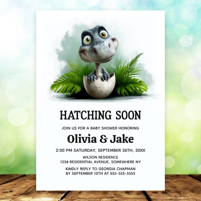 Convite Hatching Soon Dinosaur Baby Shower Invitation (Criador carregado)