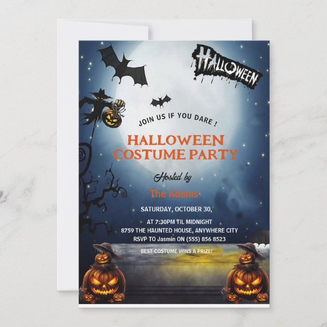 Convite Haunted Halloween Costume Party Invitation  (Frente)
