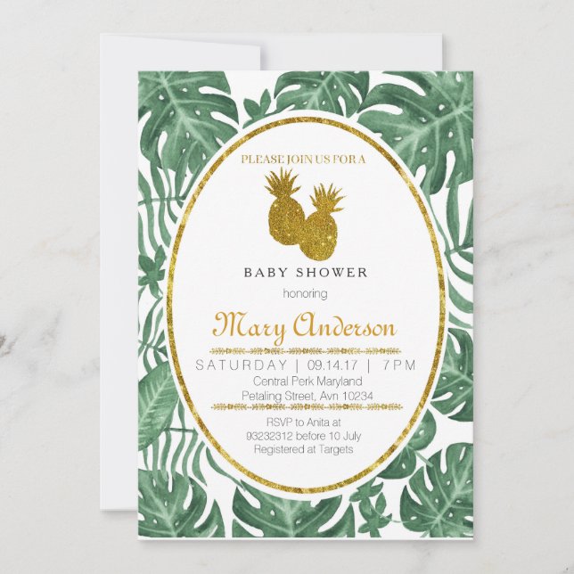 Convite havaiano do chá de fraldas do abacaxi (Frente)