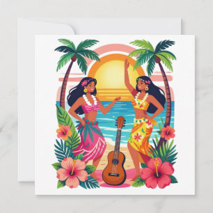 Convite Havaiano Hula Pôr do Sol Praia Dança Tropical Arte