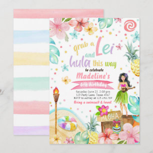 Convite Havaiano Luau Birthday Convidam Partido da Piscina