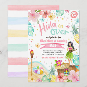 Convite Havaiano Luau Birthday Convidam Partido da Piscina