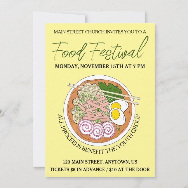 Convite Havaiano Saimin Soup Hawaii Festival de Comida da  (Frente)