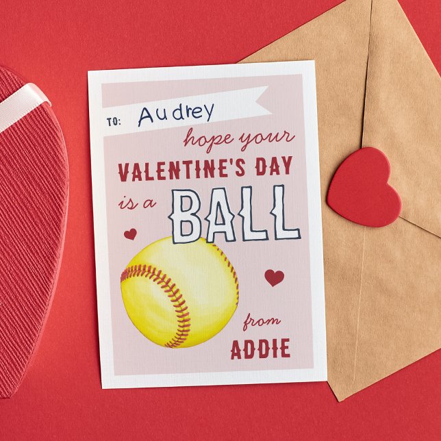 Convite "Have a Ball" Softball Valentine's Day Card (Criador carregado)
