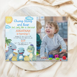 Convite Have fun like a Dinosaur, Birthday boy with photo