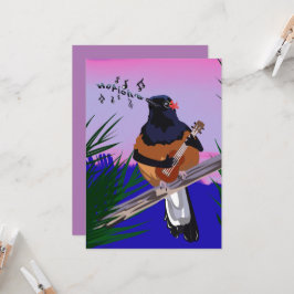 Convite Hawaiai Shama Bird tocando ukulele