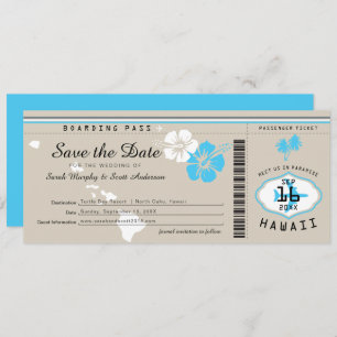 Convite Hawaii Borning Pass Tand e Blue Save Date (Salvar 