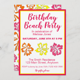 Convite Hawaii Hibiscus Flowers Birthday Beach Party Luau