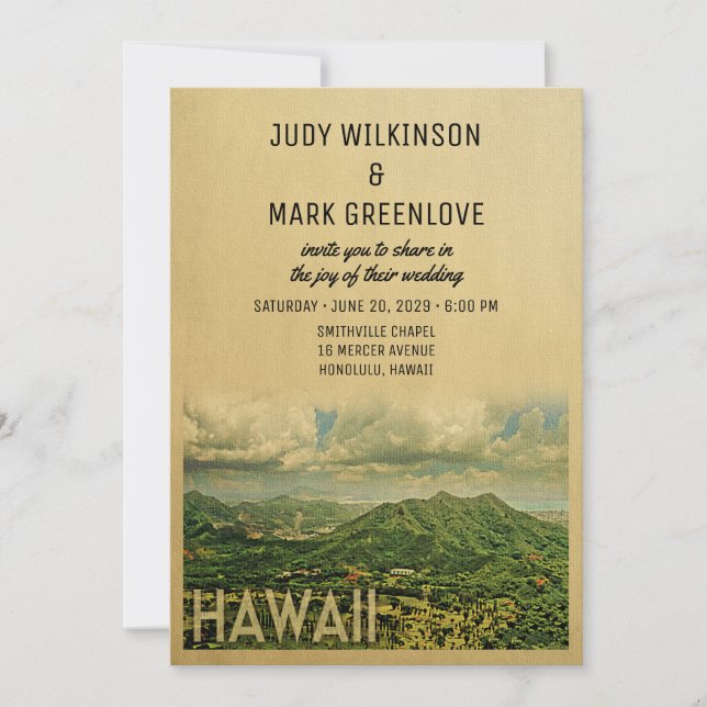 Convite Hawaii Wedding Invitation Vintage Médio Century (Frente)