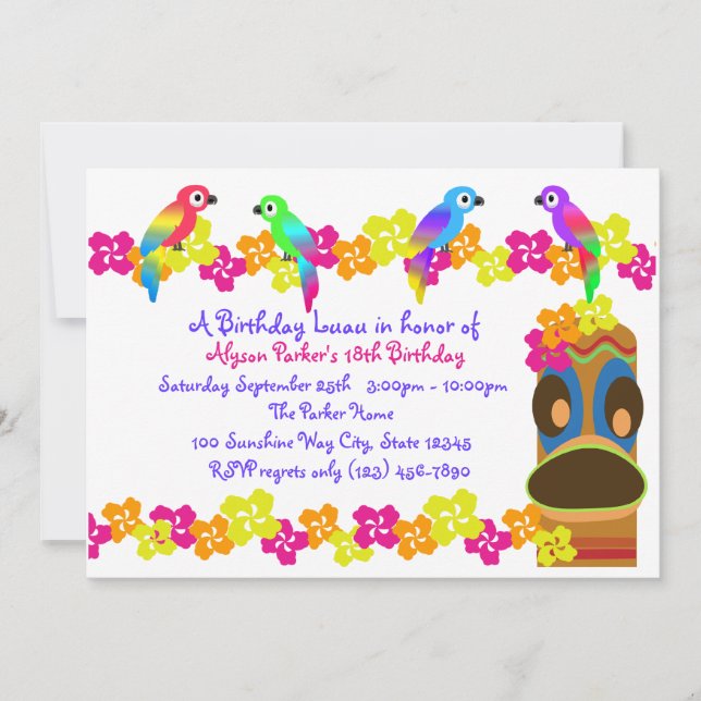 Convite Hawaiian Luau (Frente)