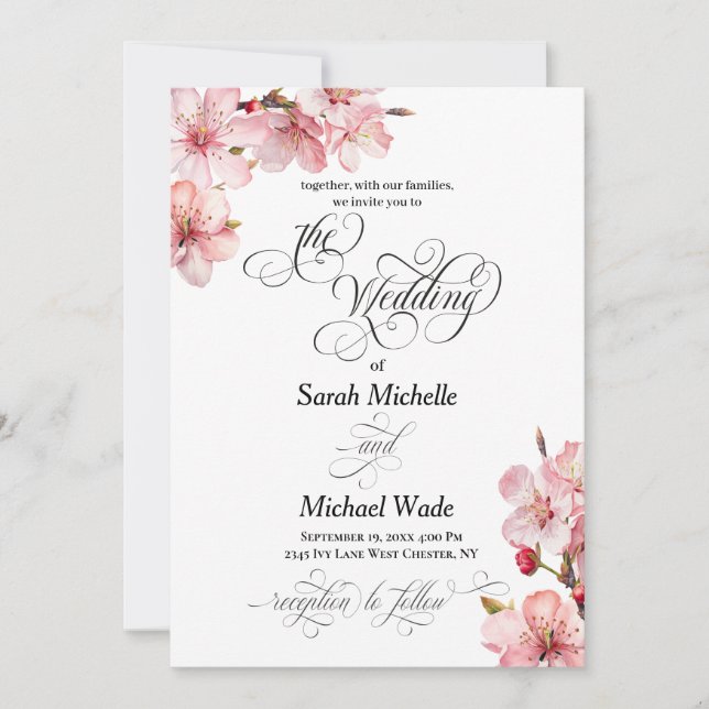 Convite Hawthorn Elegant Calligraphy Wedding Invitation (Frente)