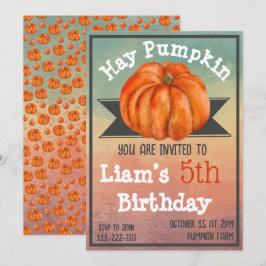 Convite Hay Pumpkin Fall Birthday Party Invitation