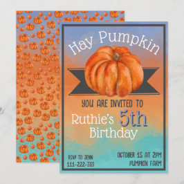Convite Hay Pumpkin Fall Birthday Party Invitation