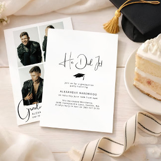 Convite He Did It! 4 Photo Collage Graduation Party