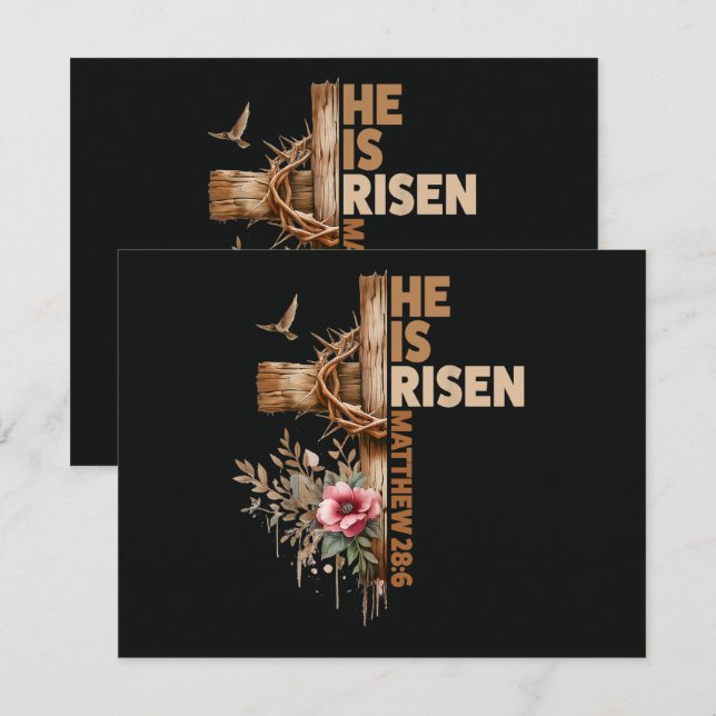 Convite He is Risen Jesus Christian Religious Easter (Frente/Verso)