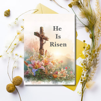 Convite He Is Risen Watercolor Easter Card