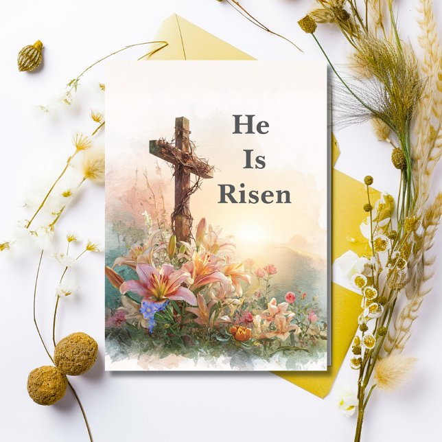 Convite He Is Risen Watercolor Easter Card (Criador carregado)