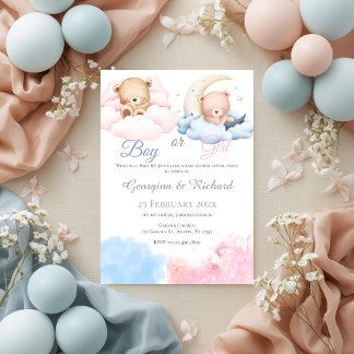 Convite He or She Blue or Pink Gender Reveal Invitation wi