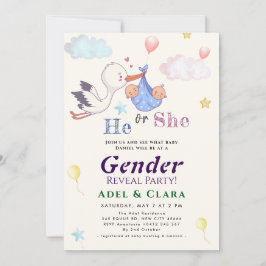 Convite He or She Gender Reveal Invitation
