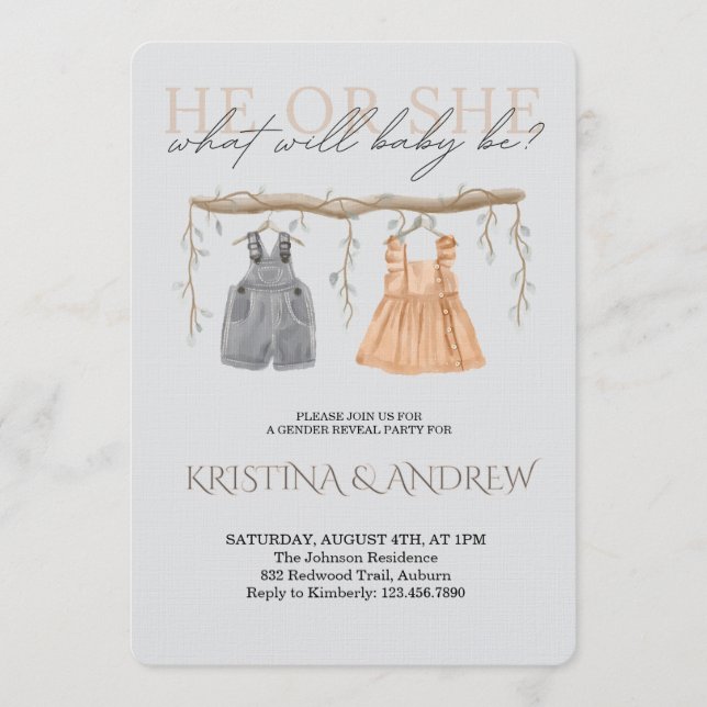 Convite He or She Gender Reveal Party (Frente)