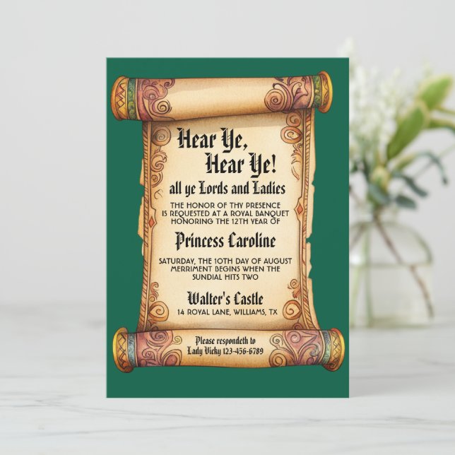 Convite Hear Ye, Hear Ye! Medieval Royal Birthday (Em pé/Frente)