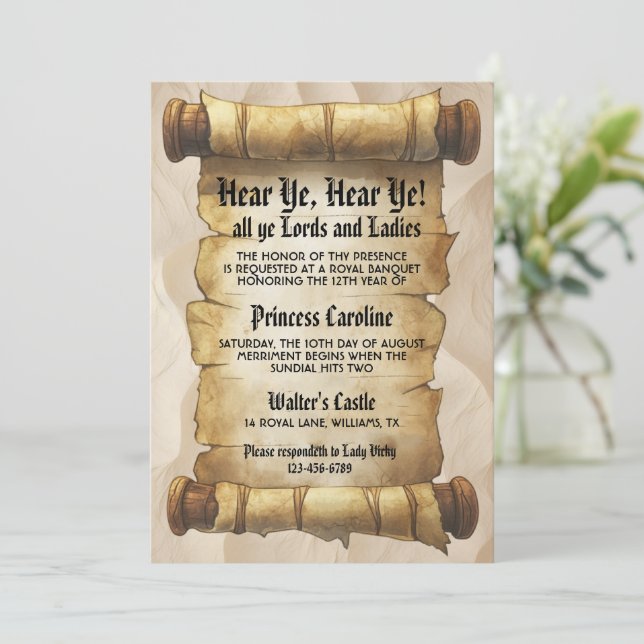 Convite Hear Ye Medieval Renaissance Royal Birthday (Em pé/Frente)