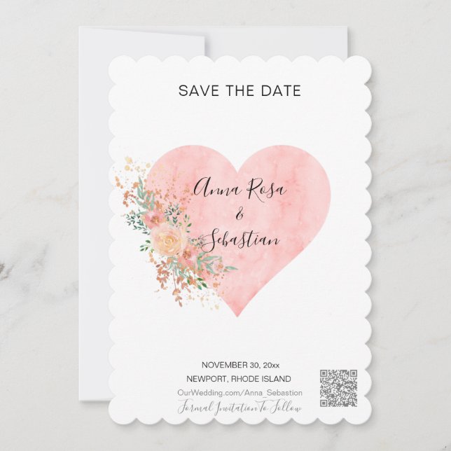 Convite *~* Heart Floral AR6 WEDDING SALVAR DATA QR (Frente)